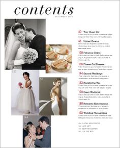 an image of a magazine page with pictures of people in wedding dresses and grooms