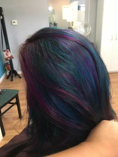 Peacock Highlights, Pigeon Hair Color, Dark Green And Purple Hair, Peacock Hair Color, Dark Hair Dye, Peacock Hair, Dark Purple Hair, High Hair, Rainbow Hair Color