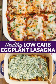 healthy low carb eggplant lasagna casserole in a baking dish