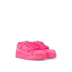 LOUIS VUITTON® - Lv Trainer Maxi Sneaker - Pink Pink Lv Shoes, Louis Vuitton Basket, Pink Lv Trainers, Pink Louis Vuitton Sneakers, Run 55 Sneaker Louis Vuitton, Lv Trainers, Louis Vuitton Sneaker, Louis Vuitton Trainers, Sneakerhead Room