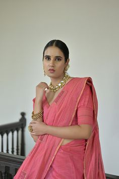 Saree Fabric : Linen Silk Saree Color : Watermelon Pink Saree Length : 5.5 Meter Blouse Length : 0.8 Meter Saree Work : Embroidery Work Woven Saree Border : Katha Border Woven All Over Wash : Dry Clean Product color may little differ as per the brightness or color settings of your device. Unstitched Blouse Cotton Silk Wedding Set, Wedding Cotton Silk Unstitched Blouse Set, Pink Sharara With Zari Weaving, Cotton Silk Lehenga With Pallu, Fitted Pink Sharara With Zari Weaving, Elegant Choli For Puja, Cotton Silk Lehenga With Cutdana, Unstitched Handloom Lehenga For Wedding, Slub Silk Pre-draped Handloom Saree For Wedding