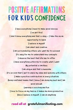 99 Positive Affirmations For Kids: To Boost Self Love, Esteem & Confidence - Grateful Manifesting Godly Affirmations For Kids, Affirmations For School Student, Bible Affirmations For Kids, Biblical Affirmations For Kids, Christian Affirmations For Kids, Morning Affirmations For Kids, Child Affirmations, Kid Affirmations, Daily Affirmations For Kids