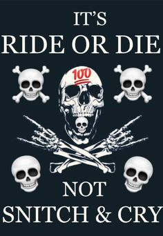 it's ride or die not switch & cry poster with skulls and cross bones