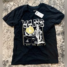 Vans Off The Walk T-Shirt. Nwt- Size X-Small- Black, White & Golden Yellow. Super Comfy And Soft T-Shirt- Skater Brand. Never Worn. Black Top With Front Print For Spring, Vans Casual Relaxed Fit Top, Casual Cotton Tops By Vans, Casual Relaxed Fit Vans Tops, Casual Vans Cotton Tops, Trendy Cotton Vans Top, Casual Cotton Vans Tops, Vans Relaxed Fit Tops For Streetwear, Vans Cotton Tops For Summer