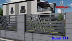 a 3d rendering of a modern house with balcony and balconies on the second floor