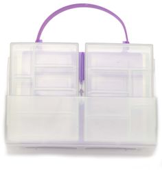 an empty plastic case with compartments for small items