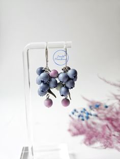 Choose these earrings and let your style shine with the vibrant colors of berries! These berry earrings are made of polymer clay, with each berry individually handcrafted. The design features a mix of ripe and unripe blueberries arranged in a visually appealing and harmonious combination. Crafted with love and attention to detail, each pair is unique. The earrings are lightweight and do not pull on the ear, making them perfect for everyday wear.  >The closure is English-style (silver). >The meta Berry Earrings, Style Anglais, Jewelry Polymer Clay, Birthday Accessories, English Style, Earrings Dangle, Gift For Women, Polymer Clay Earrings, Clay Earrings