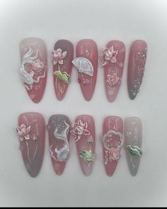 Japan Inspired Nails, Nails Acrylic Flower, Japan Nails, Japan Nail, Colored Acrylic, Blush Nails, School Nails