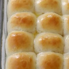 a casserole dish filled with bread rolls