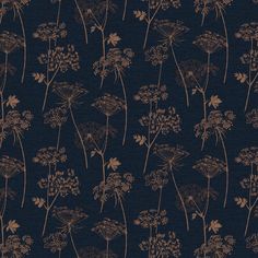 a blue and gold wallpaper with dandelions in the middle, on a dark background