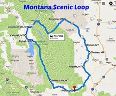 a map showing the route to montana scenic loop, with an arrow pointing towards it