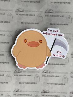 a sticker with an image of a cartoon character holding a sign that says do not interpret me i'm reading