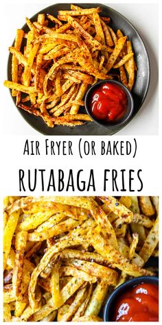 air fryer or baked rutabaga fries with ketchup on the side