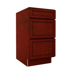 a brown cabinet with two drawers on the bottom and one drawer in the middle, against a white background