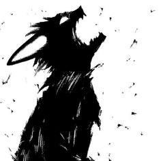 a black and white drawing of a monster with sharp claws on his head, standing in the air