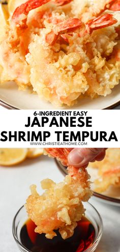 an image of japanese shrimp tempura being served on a plate with dipping sauce