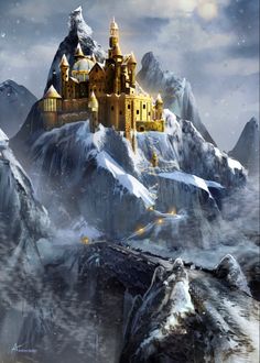 a castle on top of a snowy mountain