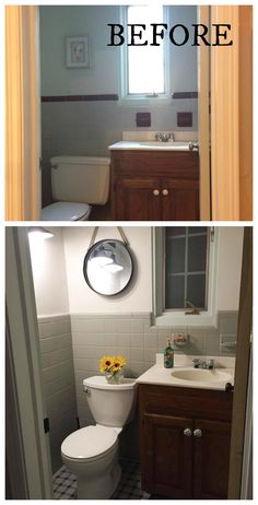 before and after pictures of a bathroom remodel