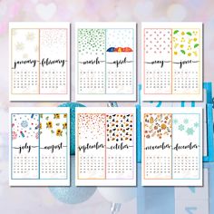 six calendars with different designs on them