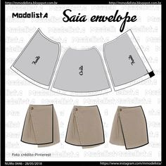 the front and back view of a women's skirt sewing pattern