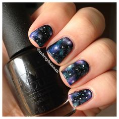 Aubrey Hannah: Galaxy Nails (Tutorial) Galaxy Nails Tutorial, Galaxy Nail, Fancy Nail Art, Black Nail Designs, Dark Nails, Raquel Welch