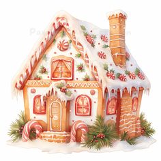 a gingerbread house is decorated with candy canes