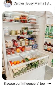 a refrigerator filled with lots of food and condiments on it's shelves