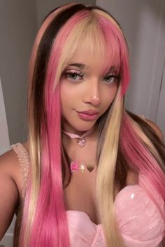 Neapolitan Hair, Brown And Pink Hair, Pink Blonde Hair, Pink Hair Dye, Cute Hair Colors, Hair Inspiration Long, Creamy Blonde