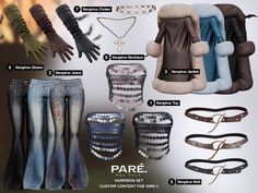 an assortment of clothes and accessories for the female character in the video game parae