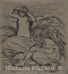 Art Print : Two Women Bathing, Pierre-Auguste Renoir, c 1895, Vintage Wall Decor : Etching Art, Renoir Art, Auguste Renoir, Amedeo Modigliani, Pierre Auguste, Women Bathing, Edgar Degas, Pierre Auguste Renoir, National Gallery Of Art