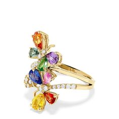 Effy Watercolors 14K Yellow Gold Multi Sapphire and Diamond Ring, 3.33 TCW Steampunk Accessories, Multi Sapphire, Sapphire And Diamond Ring, Sapphire Rings, Yellow Stone, Gold Yellow, Sapphire Ring, Round Diamonds, Shoes Jewelry