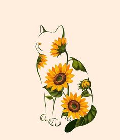 a cat with sunflowers on it's back