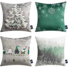 four pillows with christmas decorations on them