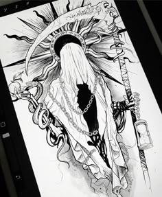 Grim Reaper Tattoo, Reaper Tattoo, Scary Tattoos, Tattoo Zeichnungen, Tattoo Style Drawings, Dark Art Tattoo, Dark Art Drawings, Tattoo Art Drawings