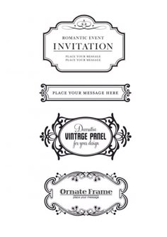 four ornate frames with the words, vintage frame and decorative ornaments in black and white