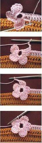 three pictures showing how to crochet an object with the same stitch as it is