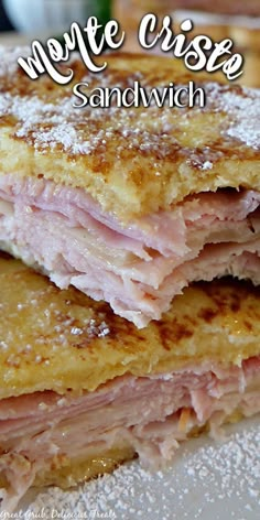 Two pieces of monte cristo sandwich stacked atop one another with bite taken out of top piece. French Toast Sandwich, Hp Sauce, Best Sandwich Recipes, Grilled Ham, Cheese Cheddar, Ham Sandwiches, Texas Toast