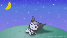 a cartoon character laying on top of a hill under a night sky with the moon in the background