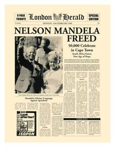 the front page of a newspaper with an image of nelson and his wife on it