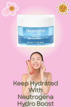 Lady wiping her face with a cotton round while holding a bottle with neutrogena hydro boost container above her on pink background Neutrogena Hydro Boost Water Gel, Hydro Boost Water Gel, Hydro Boost, Neutrogena Hydro Boost, Beauty Face, Skin Cells, Oil Free, Hyaluronic Acid, Dry Skin