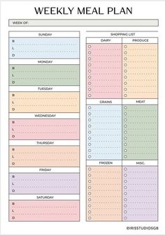 a printable weekly meal plan