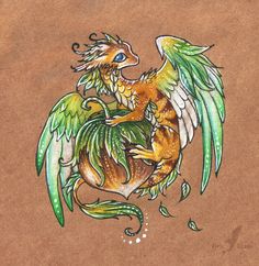 a drawing of a dragon with wings on it's back