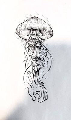 a black and white drawing of a jellyfish