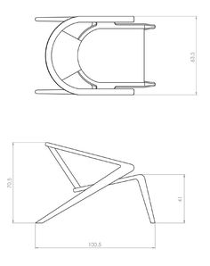 a drawing of the design for a modern chair with curved legs and an angled seat