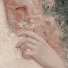 a painting of a woman holding a flower in her hand