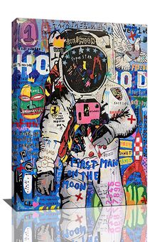 a painting of an astronaut holding a cell phone