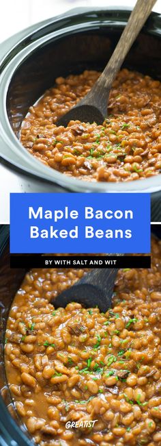 the recipe for maple bacon baked beans in a slow cooker