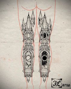 a drawing of an ornate clock tower with roman numerals on each side and the words louis tattoo below it