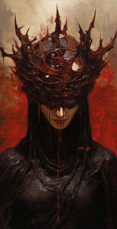 a painting of a woman wearing a crown with blood dripping down her face and hair