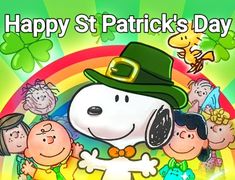 a happy st patrick's day card with the image of snoopy and his friends